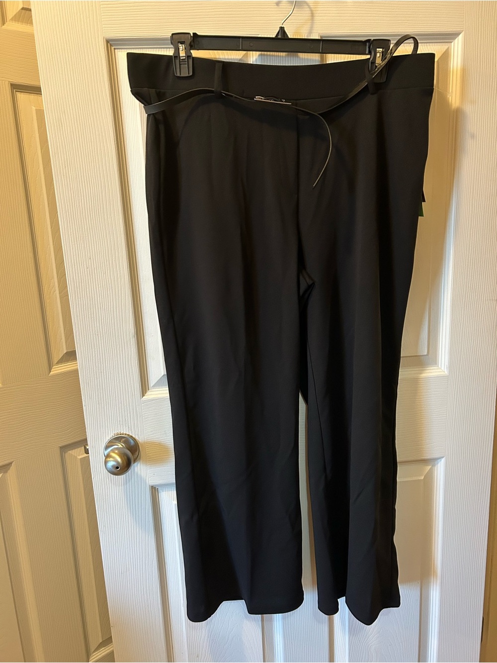 Love Scarlet 1X Wide-Leg Pull On Women's Black Pants w/Slim Waist Belt NWT
